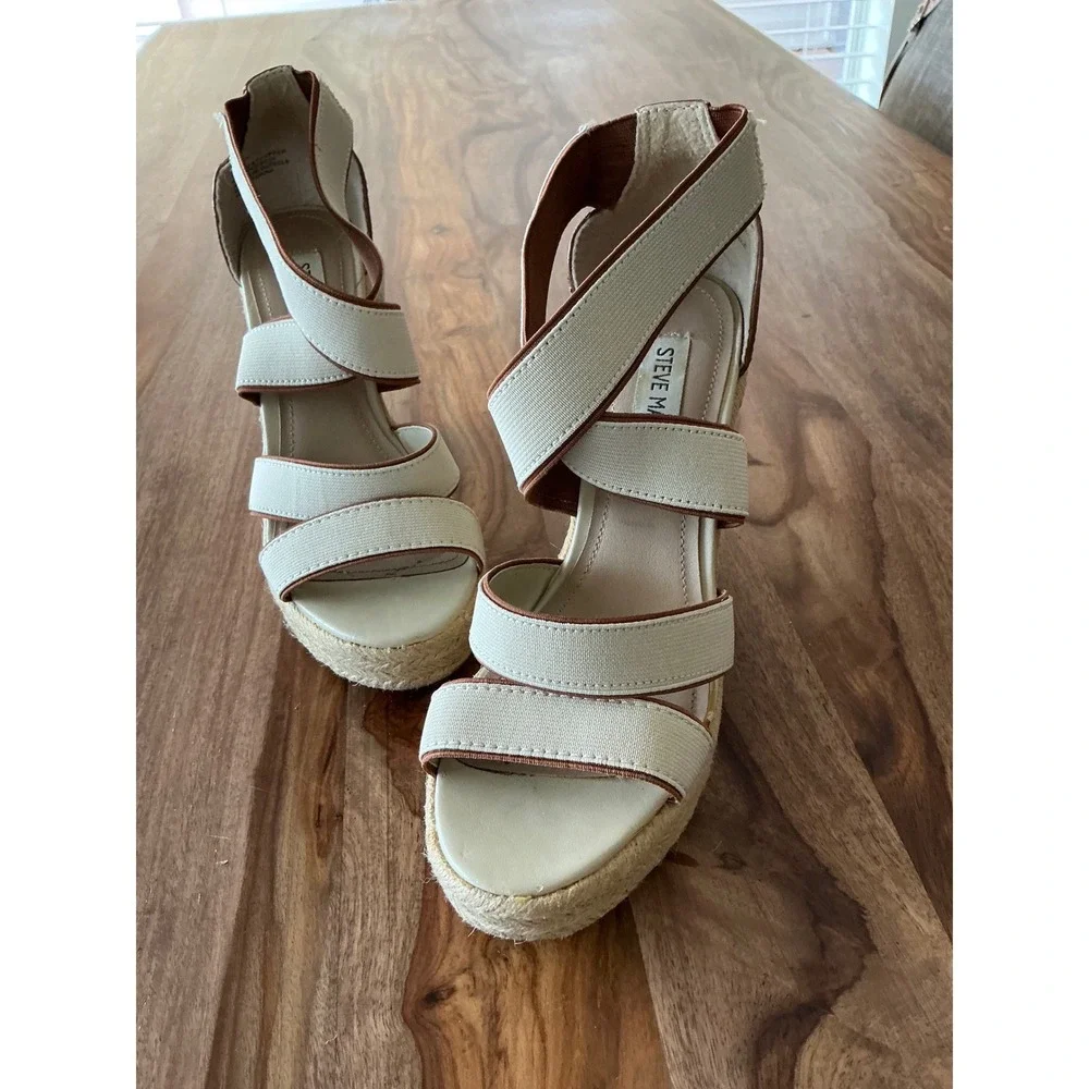 Steve Madden Erryn Womens Espadrille Wedge Sandals Cream Brown Size 7 Jute Heel‎
